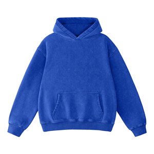Sweat-shirt à capuche pour homme, bleu royal, effet délavé, coupe classique, couleur unie, en molleton, tricoté, vêtement d'hiver décontracté, polyester/coton, 350 GSM - Product Image 1