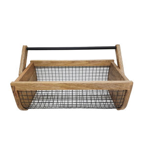 2 Tier Wood Iron Wire <b>Basket</b> in Round Shape <b>Black</b> Finished for Tabletop Fruit and Vegetables <b>Storage</b> <b>Basket</b> - Product Image 3