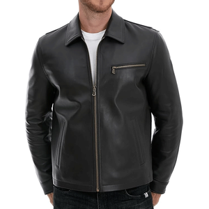 Classic Faux Leather High Street Jacket with Front Full Zip Waterproof & Reversible <b>Metal</b> Snap Cuffs for Men - Product Image 3