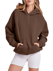 Sweat à capuche décontracté pour femme, couleur unie, 100 % fibre de bambou, molleton écologique, coupe ample, manches longues - Product Image 2