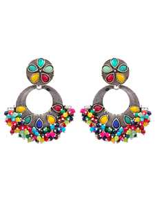 Direct Indian Supplier High Quality High Grade Oxidised Silver Plated Multicolor Geometric Beads Dangler <b>Stud</b> <b>Earrings</b> for Women - Product Image 2
