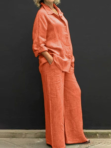 New Wholesale Women's Dress Spring Summer Casual Urban Plus Size Suit Two Piece Set Pleated Solid Pattern Shirt <b>Pants</b> Clothes - Product Image 1