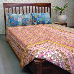 Traditional Woodblock Style Hand Block Printed Organic Cotton <b>Quilt</b> <b>Bedding</b> Set Comforters 100% Pure Cotton Filling Twin Size - Product Image 4