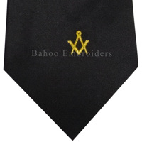 BAHOO EMBROIDERS Dasi Sutra Hitam Regalia Masonik dengan Bordir Emas Logo Kotak & Kompas-Dasi Pakaian Gereja Freemason