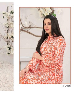 ชุดเดรส salwar kameez สำหรับผู้หญิงทรงตรงผ้าลินินผ้าไหมระบายอากาศพิมพ์ลายสีทึบสไตล์ปากีสถาน - Product Image 4