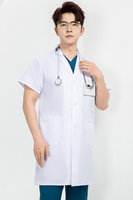 Blouse de médecin unisexe avec logo personnalisé, respirante et confortable, uniforme blanc, blouses de laboratoire longues en coton et polyester