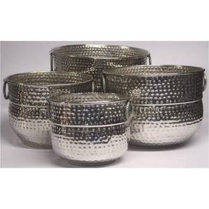 Conjunto de diseño de arte vintage rústico de 3 macetas y macetas de forma redonda de metal galvanizado con detalles intrincados de la India - Product Image 6