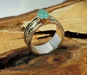 Bague en argent sterling 925 avec onyx vert taille poire serti de griffes, cadeau pour lui - Product Image 2