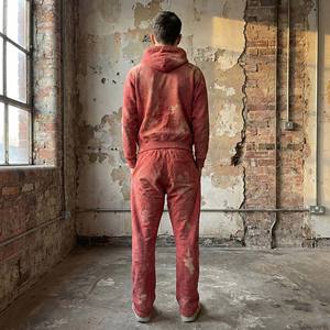 Chándal Vintage Personalizado al por Mayor, Grueso, Ecológico, Lavado Ácido, para Hombre, con Costuras Deshilachadas, Sudadera con Capucha y Cremallera Completa, Pantalones Deportivos - Product Image 4