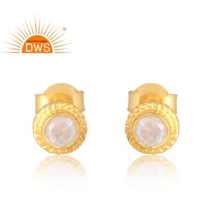 Latest Selling 925 Sterling Silver 18K Gold Plated Natural Rainbow <b>Moon</b> Gemstone <b>Earring</b> Demi Fine Jewelry Manufactured - Product Image 1