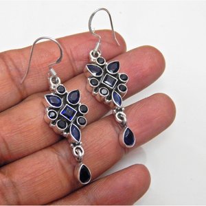 ต่างหูเงินสเตอร์ลิง925ทำด้วยมือพลอยโอนิกซ์สีน้ำเงินสง่างามของขวัญแฟชั่นสำหรับ E0372-GS สีฟ้าของเธอ - Product Image 1