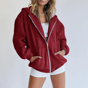 Sudadera con Capucha de Forro Polar para Mujer, Estilo Informal, Color Sólido, Otoño Invierno, Novedad, Manga Larga, con Cierre - Product Image 4