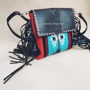 Sac à main en cuir de vache à franges et franges - Product Image 5