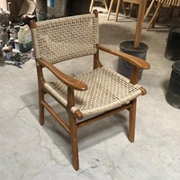Chaise de salle à manger scandinave en teck et corde, fauteuil d'extérieur minimaliste écologique, fauteuil à bras pour la maison, le bureau, l'école, le parc, mobilier artisanal