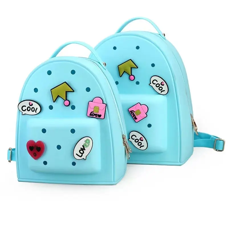 Cute Cartoon Silicone School Bag Backpack Ladies Backpack Charms Solid Color Silicone Croc Charm Backpack For Kids Gift