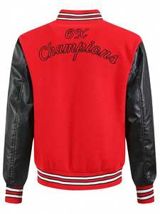 Chaqueta de béisbol de lana/poliéster rojo sólido de invierno unisex, soporte bordado de gama alta, respetuoso con el medio ambiente, a prueba de viento, transpirable, grueso, personalizado - Product Image 2