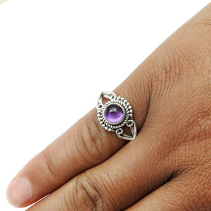 Natural Purple Amethyst Gemstone 925 Sterling <b>Silver</b> Round Shape <b>Chunky</b> <b>Ring</b> for Women & Girls Birthstone Jewelry Bulk Exporter - Product Image 4