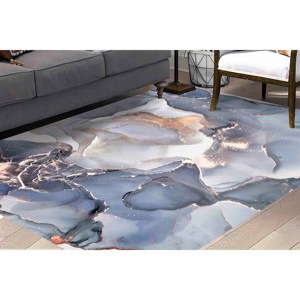 Alfombra de Mármol Gris y Dorado: Diseño Moderno con Tinta de Alcohol, Alfombra Delgada No Tejida - Product Image 3