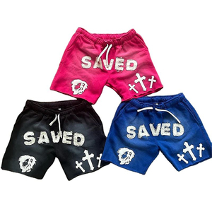 Shorts imprimés personnalisés pour hommes, streetwear, shorts d'été à cordon de serrage, shorts en coton brodés avec un motif croisé - Product Image 1