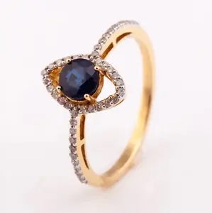 טבעת ספיר ויהלומים אלגנטיות 2023 טבעת ספיר וזהב מצופה זהב 925 מחיר המפעל באיכות גבוהה בתאילנד