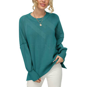 Jersey de punto ligero de manga larga para mujer, suéter de cuello redondo informal para invierno - Product Image 4