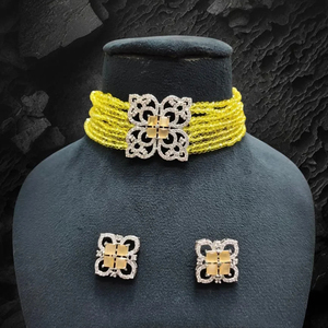 American Diamond Indian Choker AD Brass Necklace Pendent Set Tendance pour les femmes Wedding Party Wear - Product Image 1