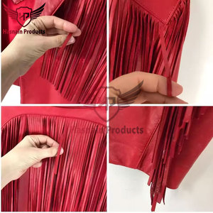 Womens Real Red Leather <b>Jacket</b> Fringe Tassels Lapel Sheepskin <b>Western</b> Cowgirl Cropped Coat Custom Vintage Winter Outerwear - Product Image 5