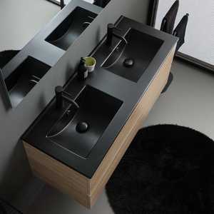 Meuble de salle de bain mural en chêne de 120 cm avec lavabo noir, miroir et ensemble d'éclairage Belize - Product Image 3