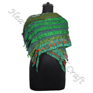 Écharpe Vintage en soie, nouveau Design, Sari, 15 bandes, enveloppes recyclées, fabricant en gros indien, 2023 - Product Image 4