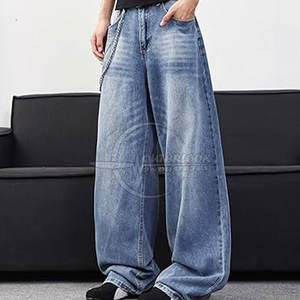 2025 Logo personnalisé jambe large hommes jean pantalon léger décontracté vêtements de rue surdimensionné haute qualité Jean pantalon - Product Image 4