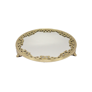 ถาดเสิร์ฟกระจกทองเหลืองโบราณสำหรับตกแต่งโต๊ะในบ้านและร้านอาหารทำจากโลหะบริสุทธิ์ - Product Image 3