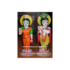 Statue artisanale de Radha Krishna en marbre blanc, finition soignée et polie, pour la décoration de la maison et des temples, dans un design optimal. - Product Image 1