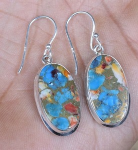 Pendientes de piedras preciosas turquesas para mujer y niña, Pendientes colgantes de ostra 925, pendientes de plata de ley sólida para joyería estampada 925 - Product Image 5