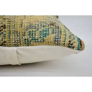 Luxury Gold Kantha Patchwork Wool Pillow 16x16 Inch Decorative Cushion with Floral Embroidered Print Woven Technique for <b>Bedding</b> - Product Image 4