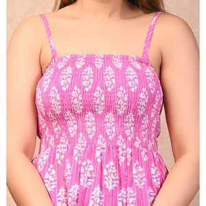 Débardeur Femme Smocké Imprimé Floral en Coton Rose - Product Image 3