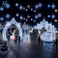 Weihnachtsmond-Rentier-Schlitten-Lichtskulptur mit individuellem Fotoposten für festliche Nachtabfertigungen