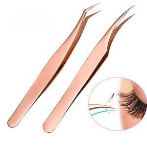 Pinzas de extensión de pestañas de oro rosa de acero inoxidable de alta precisión Pinzas de volumen de logotipo personalizado para uso profesional - Product Image 6