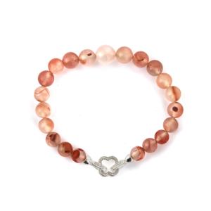 Icy Lychee Nanhong Agate <b>Heart</b> Graduated <b>Bracelet</b> White Topaz <b>Sterling</b> <b>Silver</b> 80.23cts - Product Image 1