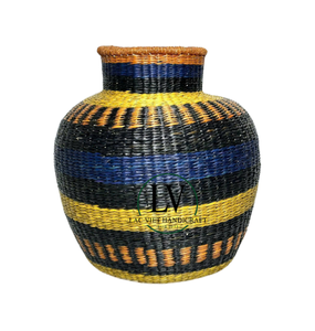 Cesta decorativa de algas marinas tejida a mano, jarrón grande, contenedor de almacenamiento de mimbre a rayas Multicolor para decoración del hogar de Vietnam - Product Image 2