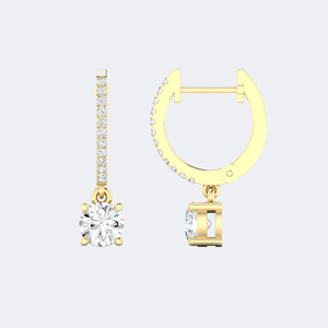 Boucles d'oreilles pendantes Huggie en or 14 carats avec diamants ronds de 1,15 carat, couleur D, VVS, cultivés en laboratoire, sertis à griffes, style pavé linéaire, pour femme - Product Image 1