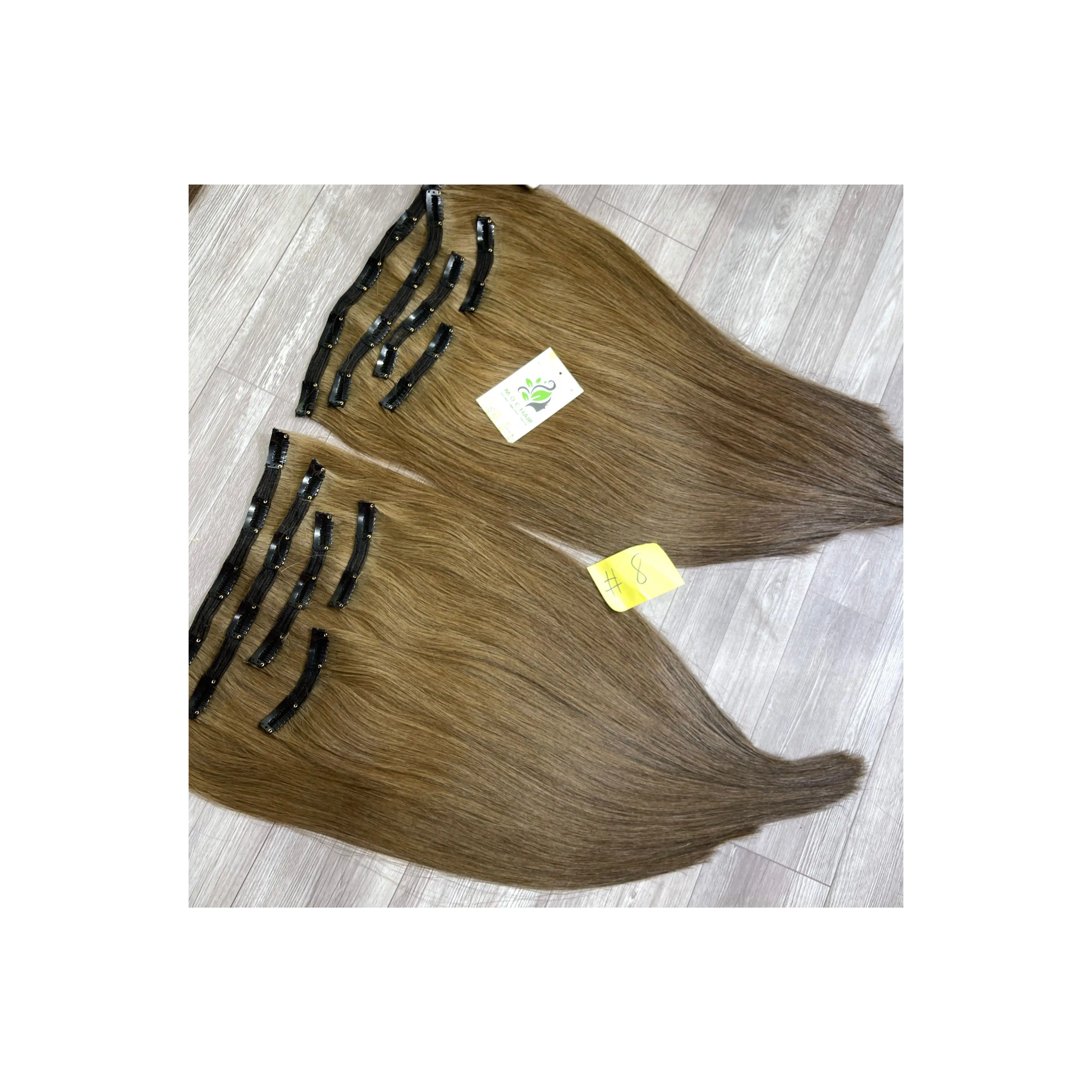 Оптовая продажа, толстые заколки для наращивания волос 100% человеческих волос #8 цветов, супер двойные вытяжные человеческие волосы
