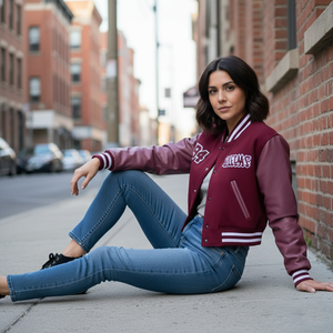 Chaqueta Universitaria de Béisbol Personalizada de Alta Calidad para Mujer, Bordado Chenille, Exterior de Lana/Viscosa, Relleno de Algodón, Resistente al Viento - Product Image 6