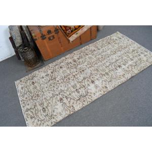 Alfombra Vintage de 2.9x6.2 pies, Alfombra Turca, Alfombra Oriental Blanca de Lana - Product Image 1