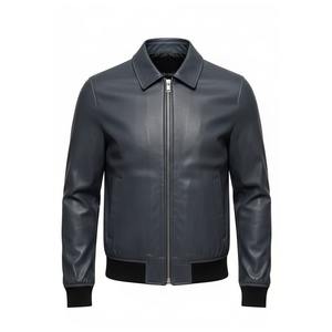 Veste de motard en simili cuir moderne pour homme, couleur bleue, mode d'hiver, coupe ajustée, vêtement d'extérieur pour moto - Product Image 4