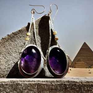 <b>Amethyst</b> Sterling Silver Dangle <b>Earrings</b> February Birthstone Jewelry Handmade Gift For Women Elegant Design - Product Image 5
