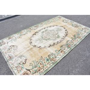 Tapis en laine turque beige et vert vintage 5.3 x 9.3ft tissage plat Patchwork Design pour décorations de salon - Product Image 2