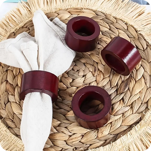 Ronds de serviette en bois carrés Anneaux de serviettes en bois de bonne qualité Anneaux de serviette en bois d'acacia naturel Maison et cuisine Prix abordable - Product Image 6