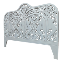 Tête de lit artisanale élégante en MDF, sculptée à la main en bois, motif trompe d'éléphant, réglable en hauteur, éclairée, finition blanc cassé, par Queen Craftsman