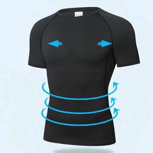 T-shirt de fitness sportif à séchage rapide pour hommes haut de compression élastique à manches courtes tissu tricoté respirant conception d'impression vierge - Product Image 4