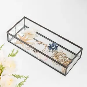 New Design Glass Jewelry Box Vintage Style Brass Metal & Clear Glass Mirrored Shadow Box Jewelry Display Case Black Finished